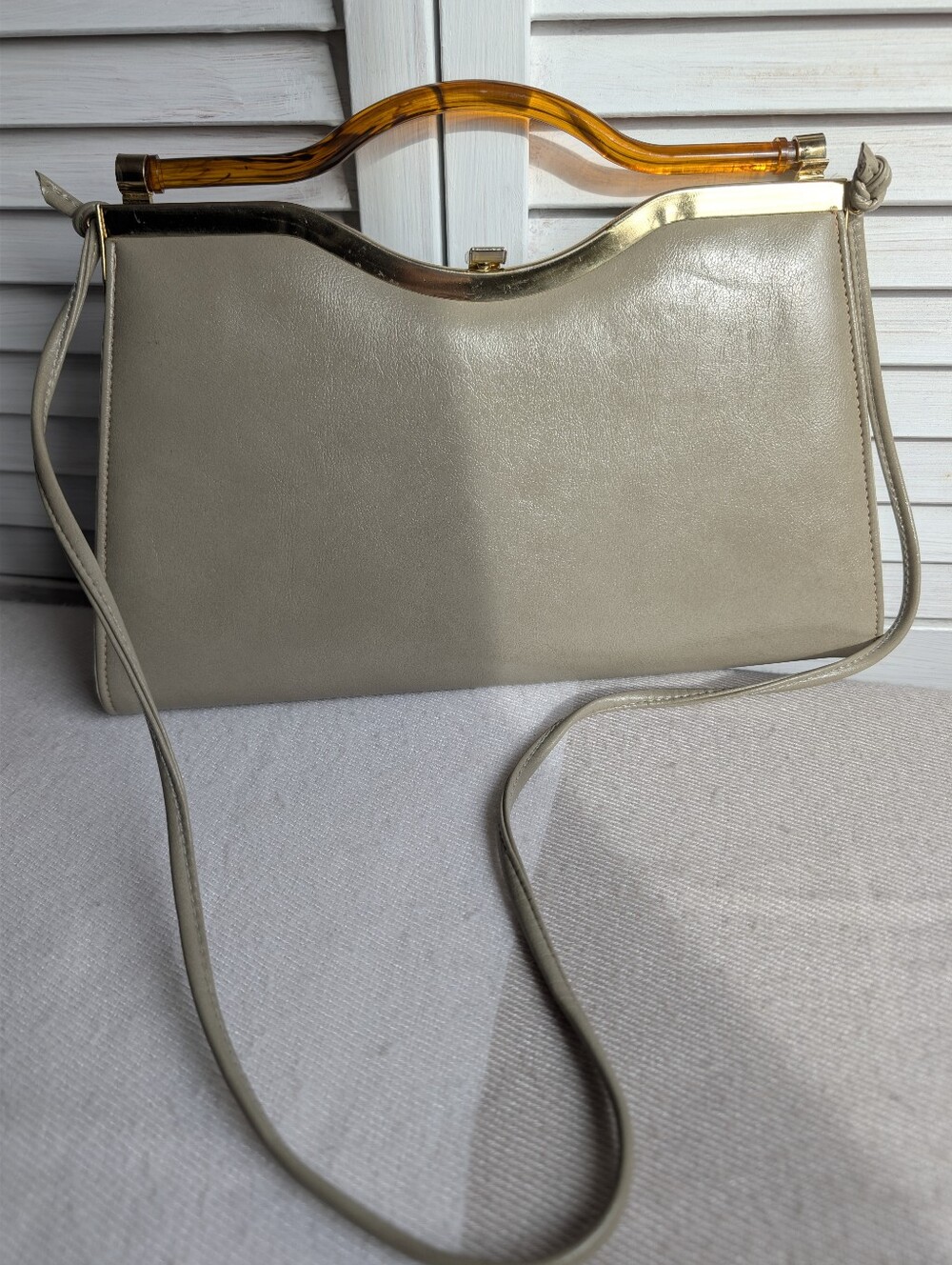 Classic Neutral Crossbody Bag with Amber Accent